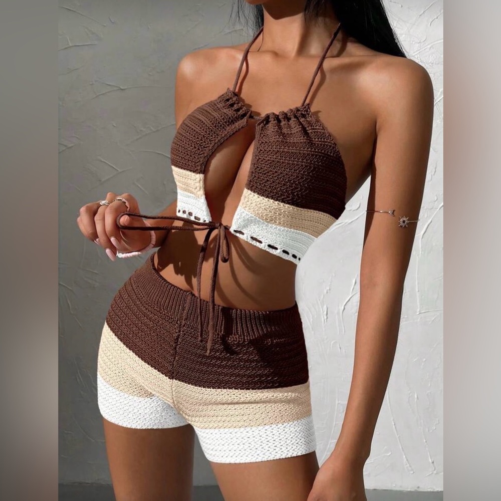 SHEIN Crochet Halter Top and Shorts Set BRAND NEW.
